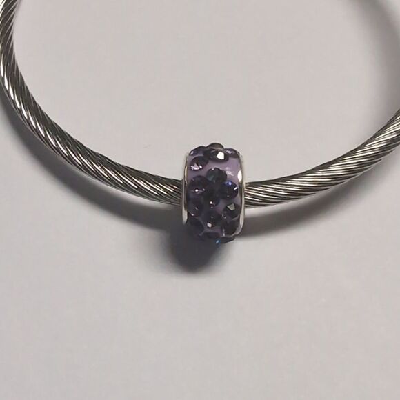 Purple Rhinestones Charm for Pandora Style Bracelet - Picture 2 of 4